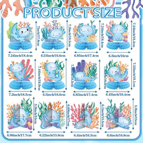 Liliful 12 Pcs Axolotl Birthday Party Decorations Axolotl Honeycomb Centerpieces Table Decoration 3D Double Side Cute Table Topper for Axolotl Backdrop Party Favor in Kuwait
