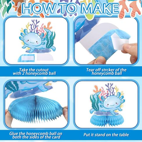 Liliful 12 Pcs Axolotl Birthday Party Decorations Axolotl Honeycomb Centerpieces Table Decoration 3D Double Side Cute Table Topper for Axolotl Backdrop Party Favor in Kuwait