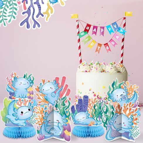 Liliful 12 Pcs Axolotl Birthday Party Decorations Axolotl Honeycomb Centerpieces Table Decoration 3D Double Side Cute Table Topper for Axolotl Backdrop Party Favor in Kuwait