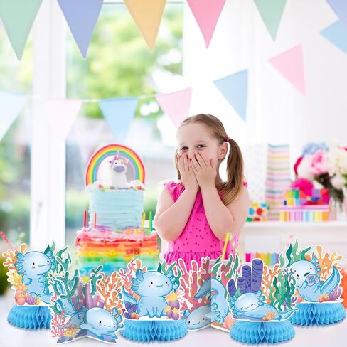 Liliful 12 Pcs Axolotl Birthday Party Decorations Axolotl Honeycomb Centerpieces Table Decoration 3D Double Side Cute Table Topper for Axolotl Backdrop Party Favor in Kuwait