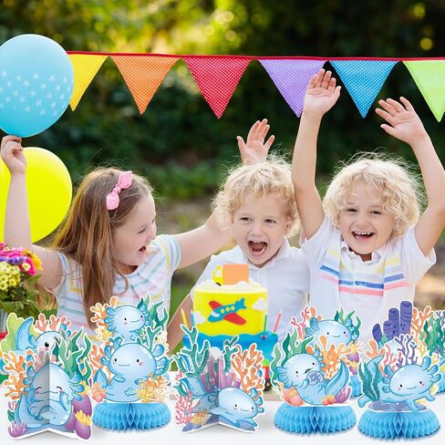 Liliful 12 Pcs Axolotl Birthday Party Decorations Axolotl Honeycomb Centerpieces Table Decoration 3D Double Side Cute Table Topper for Axolotl Backdrop Party Favor in Kuwait