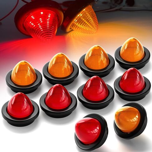BJZ 2'' Bullet Trailer LED Marker Lights Red Conical Side Clearance Tail Top Cap Roof Lights w/Rubber Grommets for 12V Trailer Truck Semi-trailer Heavy-duty Truck Bus Van Golf Cart, 5Pcs in Kuwait