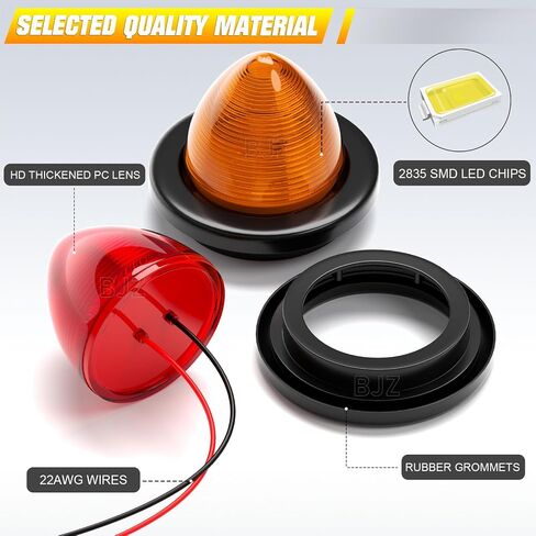 BJZ 2'' Bullet Trailer LED Marker Lights Red Conical Side Clearance Tail Top Cap Roof Lights w/Rubber Grommets for 12V Trailer Truck Semi-trailer Heavy-duty Truck Bus Van Golf Cart, 5Pcs in Kuwait