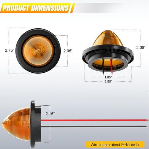 BJZ 2'' Bullet Trailer LED Marker Lights Red Conical Side Clearance Tail Top Cap Roof Lights w/Rubber Grommets for 12V Trailer Truck Semi-trailer Heavy-duty Truck Bus Van Golf Cart, 5Pcs in Kuwait