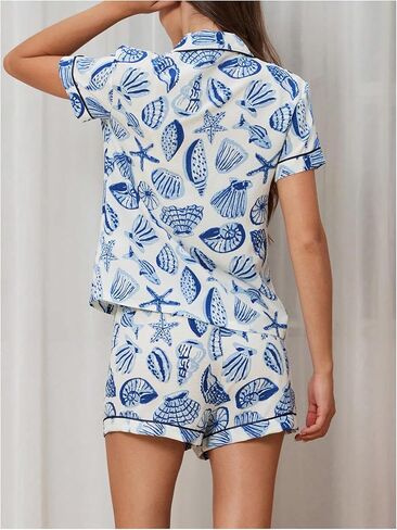SOLY HUX Women's Summer Pajamas Matching Shirt and Shorts Boho Printed Lounge Set 2 Piece in Kuwait