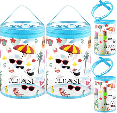 2 Pcs Clear Beach Lotion Bag Toiletry Pouch Beach Ocean Gifts Travel Makeup Cylinder Waterproof Portable Cosmetic Bag for Women Girl Sunscreen Hawaiian Party Favor with Handle Zipper in Saudi Arabia