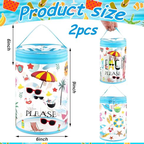 2 Pcs Clear Beach Lotion Bag Toiletry Pouch Beach Ocean Gifts Travel Makeup Cylinder Waterproof Portable Cosmetic Bag for Women Girl Sunscreen Hawaiian Party Favor with Handle Zipper in Saudi Arabia