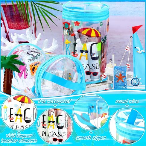 2 Pcs Clear Beach Lotion Bag Toiletry Pouch Beach Ocean Gifts Travel Makeup Cylinder Waterproof Portable Cosmetic Bag for Women Girl Sunscreen Hawaiian Party Favor with Handle Zipper in Saudi Arabia