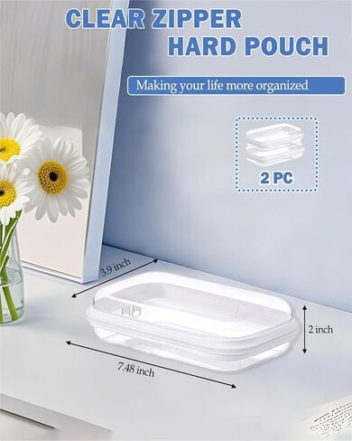 Aimery 2 Pack Clear Hard Shell Zipper Case Large, Clear Plastic Zip Pencil Case Hard Shell, Portable Storage Zipper Pouch For Snacks Toy Cosmetics Toiletries in Saudi Arabia
