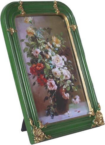 WINPLUS+ Vintage Picture Frame 2.5x3.5 Luxury Antique Rectangular Photo Frame In Moss green Finish With Engraved Gilded Floral accents, Real Glass Front, Retro Home Decor, Wall Mount and Tabletop Display, Art Gallery Gift (Moss green 2.5*3.5) in Saudi Arabia