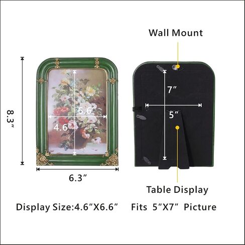 WINPLUS+ Vintage Picture Frame 2.5x3.5 Luxury Antique Rectangular Photo Frame In Moss green Finish With Engraved Gilded Floral accents, Real Glass Front, Retro Home Decor, Wall Mount and Tabletop Display, Art Gallery Gift (Moss green 2.5*3.5) in Saudi Arabia