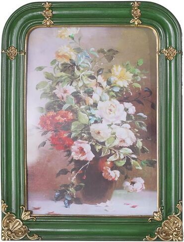WINPLUS+ Vintage Picture Frame 2.5x3.5 Luxury Antique Rectangular Photo Frame In Moss green Finish With Engraved Gilded Floral accents, Real Glass Front, Retro Home Decor, Wall Mount and Tabletop Display, Art Gallery Gift (Moss green 2.5*3.5) in Saudi Arabia