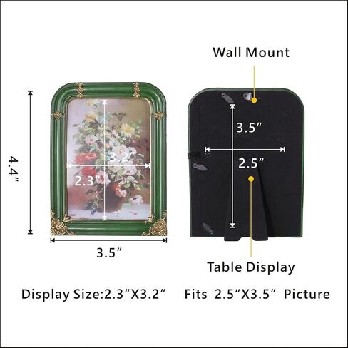 WINPLUS+ Vintage Picture Frame 2.5x3.5 Luxury Antique Rectangular Photo Frame In Moss green Finish With Engraved Gilded Floral accents, Real Glass Front, Retro Home Decor, Wall Mount and Tabletop Display, Art Gallery Gift (Moss green 2.5*3.5) in Saudi Arabia