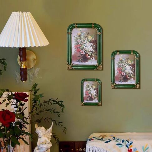 WINPLUS+ Vintage Picture Frame 2.5x3.5 Luxury Antique Rectangular Photo Frame In Moss green Finish With Engraved Gilded Floral accents, Real Glass Front, Retro Home Decor, Wall Mount and Tabletop Display, Art Gallery Gift (Moss green 2.5*3.5) in Saudi Arabia