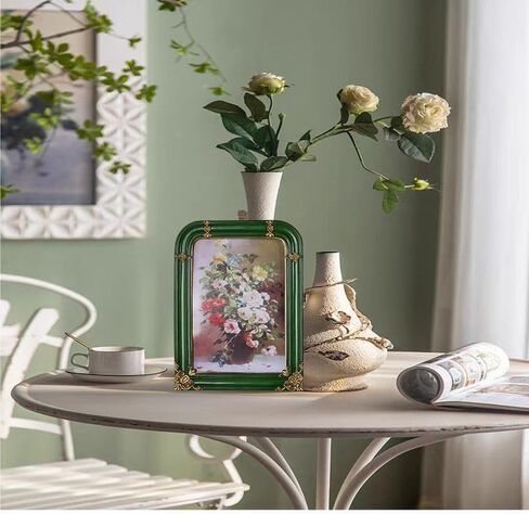 WINPLUS+ Vintage Picture Frame 2.5x3.5 Luxury Antique Rectangular Photo Frame In Moss green Finish With Engraved Gilded Floral accents, Real Glass Front, Retro Home Decor, Wall Mount and Tabletop Display, Art Gallery Gift (Moss green 2.5*3.5) in Saudi Arabia