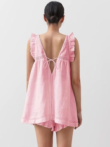 Women Ruffle 2 قطعة مجموعات الصيف الدانتيل المرقوع أعلى أكمام وسروال شورت مجموعات Pajama in Kuwait