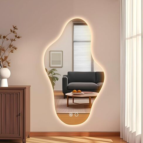 Modern Irregular LED Bathroom Mirror with Lights, Asymmetrical Frameless Smart Lighted Wall Mirror for Living Room Entryway, Large Decorative Makeup Vanity Mirror with Touch Switch(31.5″x55.1″) in Saudi Arabia