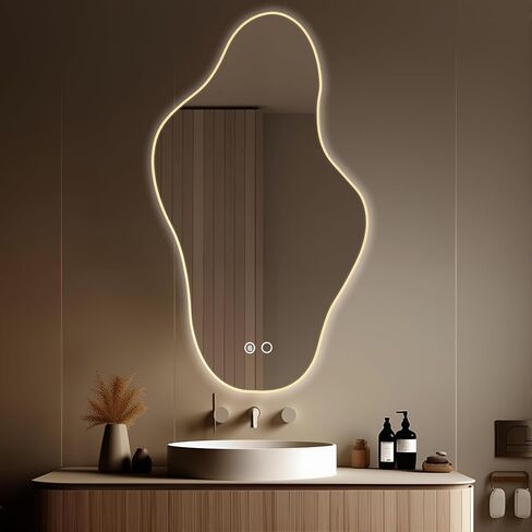 Modern Irregular LED Bathroom Mirror with Lights, Asymmetrical Frameless Smart Lighted Wall Mirror for Living Room Entryway, Large Decorative Makeup Vanity Mirror with Touch Switch(31.5″x55.1″) in Saudi Arabia