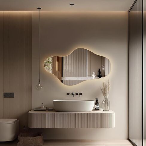 Modern Irregular LED Bathroom Mirror with Lights, Asymmetrical Frameless Smart Lighted Wall Mirror for Living Room Entryway, Large Decorative Makeup Vanity Mirror with Touch Switch(31.5″x55.1″) in Saudi Arabia