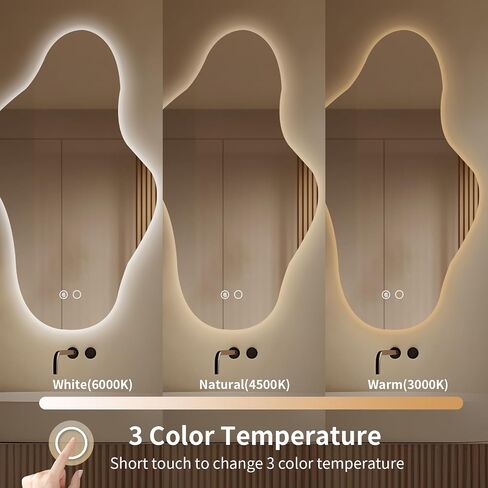 Modern Irregular LED Bathroom Mirror with Lights, Asymmetrical Frameless Smart Lighted Wall Mirror for Living Room Entryway, Large Decorative Makeup Vanity Mirror with Touch Switch(31.5″x55.1″) in Saudi Arabia