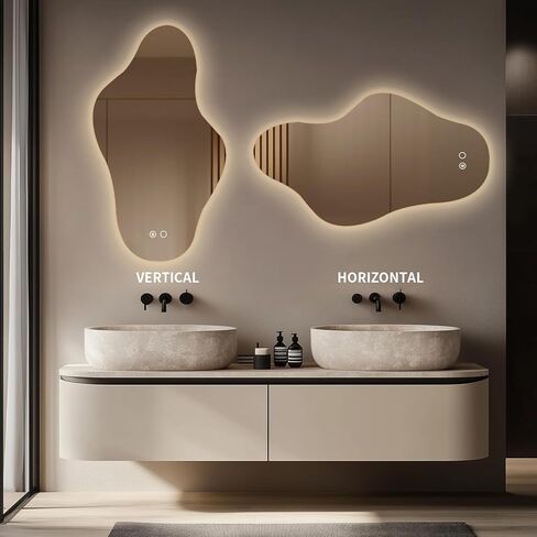 Modern Irregular LED Bathroom Mirror with Lights, Asymmetrical Frameless Smart Lighted Wall Mirror for Living Room Entryway, Large Decorative Makeup Vanity Mirror with Touch Switch(31.5″x55.1″) in Saudi Arabia