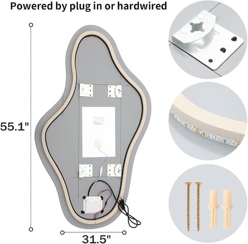 Modern Irregular LED Bathroom Mirror with Lights, Asymmetrical Frameless Smart Lighted Wall Mirror for Living Room Entryway, Large Decorative Makeup Vanity Mirror with Touch Switch(31.5″x55.1″) in Saudi Arabia