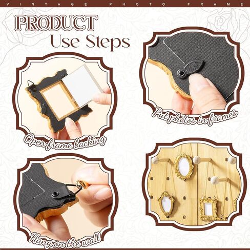 Weysat 6 Pcs Hanging Mini Gold Small Picture Frames Tiny Vintage Baroque Photo Frames Antique Resin Oval Rectangle Hanging Ornament with Back and Chain for Home Wedding Holiday Christmas Decor in Saudi Arabia