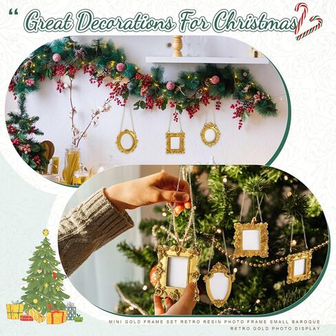 Weysat 6 Pcs Hanging Mini Gold Small Picture Frames Tiny Vintage Baroque Photo Frames Antique Resin Oval Rectangle Hanging Ornament with Back and Chain for Home Wedding Holiday Christmas Decor in Saudi Arabia