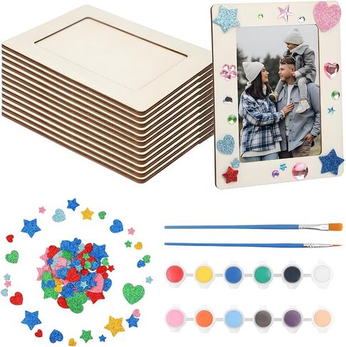 6pcs إطارات صور خشبية ، إطارات حرفة خشبية 4 × 6 بوصة ، إطارات صور خشبية غير مكتملة مع 60 ملصقًا للطلاء DIY ، عيد ميلاد ، حفل زفاف ، حفل التخرج in Kuwait