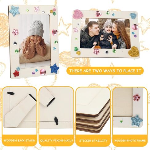 6pcs إطارات صور خشبية ، إطارات حرفة خشبية 4 × 6 بوصة ، إطارات صور خشبية غير مكتملة مع 60 ملصقًا للطلاء DIY ، عيد ميلاد ، حفل زفاف ، حفل التخرج in Kuwait