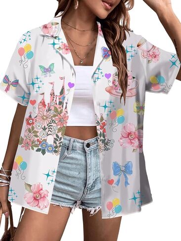 Magical Shirt for Women Hawaiian Holiday Vacation Button Down Top King Dom Fairy Tale Graphic Tshirt in Kuwait