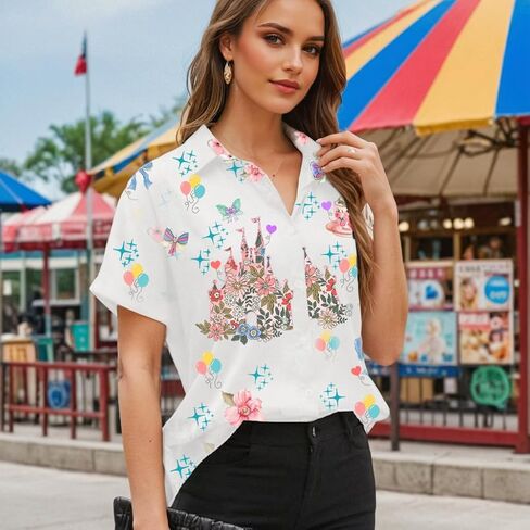 Magical Shirt for Women Hawaiian Holiday Vacation Button Down Top King Dom Fairy Tale Graphic Tshirt in Kuwait