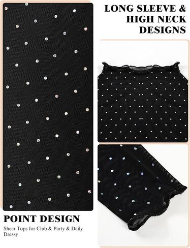 Buauty Sparkle Shime Mesh Lace Top للنساء يرون من خلال قمصان الطبقات طويلة الأكمام الصخرية القمصان t 2025 الموضة in Saudi Arabia