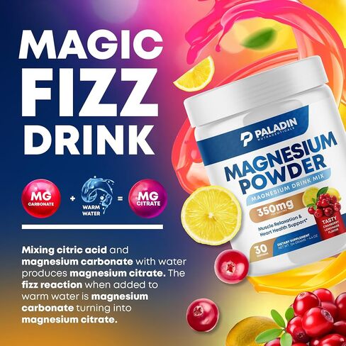 Magnesium Powder - Anti-Stress Drink Mix for Calm & Regularity - Magnesium Citrate Supplement - Relaxation, Muscle & Heart Support - Cranberry Lemonade Flavor - 30 Servings in Saudi Arabia