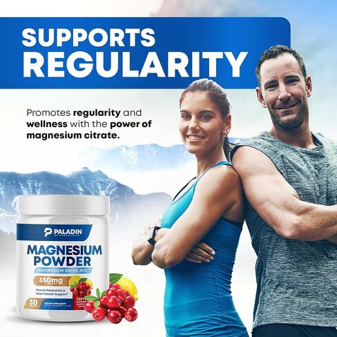 Magnesium Powder - Anti-Stress Drink Mix for Calm & Regularity - Magnesium Citrate Supplement - Relaxation, Muscle & Heart Support - Cranberry Lemonade Flavor - 30 Servings in Saudi Arabia