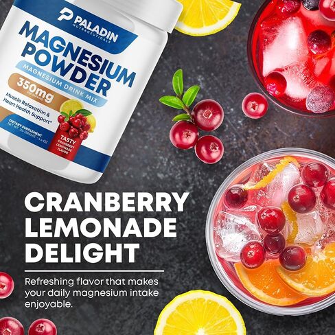 Magnesium Powder - Anti-Stress Drink Mix for Calm & Regularity - Magnesium Citrate Supplement - Relaxation, Muscle & Heart Support - Cranberry Lemonade Flavor - 30 Servings in Saudi Arabia