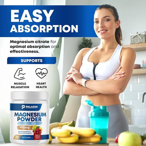 Magnesium Powder - Anti-Stress Drink Mix for Calm & Regularity - Magnesium Citrate Supplement - Relaxation, Muscle & Heart Support - Cranberry Lemonade Flavor - 30 Servings in Saudi Arabia