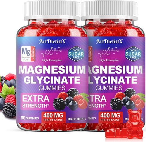 Magnesium Glycinate Gummies 400mg, Sugar Free Mаgnеsium Gummiеs for Adults with Magnesium Malate, Zinc, and Vitamin B6 for Sleep, Body Support and Relaxation, Non GMO, 60 Count-Multi-Flavor in Saudi Arabia