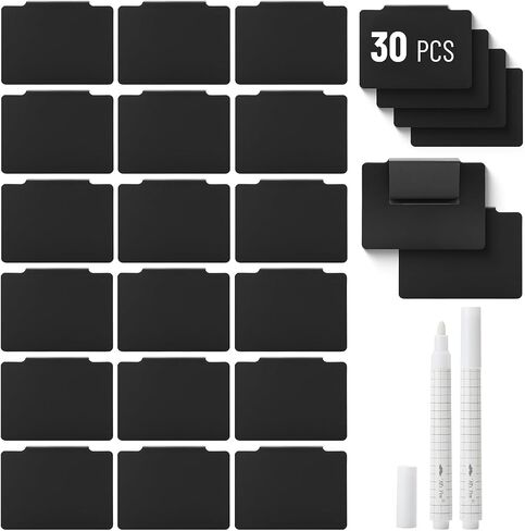 Mr. Pen - Storage Bin Labels Clip On Set, 77 pcs, 75 Removable Bin Labels Clip On with 2 Chalk Markers, Black Plastic in Kuwait