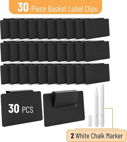 Mr. Pen - Storage Bin Labels Clip On Set, 77 pcs, 75 Removable Bin Labels Clip On with 2 Chalk Markers, Black Plastic in Kuwait
