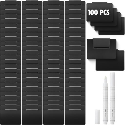 Mr. Pen - Storage Bin Labels Clip On Set, 77 pcs, 75 Removable Bin Labels Clip On with 2 Chalk Markers, Black Plastic in Kuwait