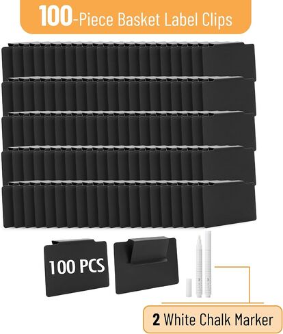 Mr. Pen - Storage Bin Labels Clip On Set, 77 pcs, 75 Removable Bin Labels Clip On with 2 Chalk Markers, Black Plastic in Kuwait