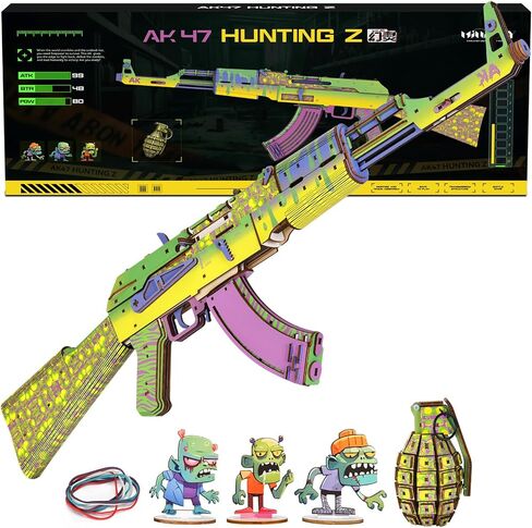 3D Wooden Puzzles Rubber Band Toy Gun DIY Building Model Kits Assembly Puzzle for Teens and Adults (AKM Hunting M) in Saudi Arabia