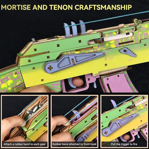 3D Wooden Puzzles Rubber Band Toy Gun DIY Building Model Kits Assembly Puzzle for Teens and Adults (AKM Hunting M) in Saudi Arabia