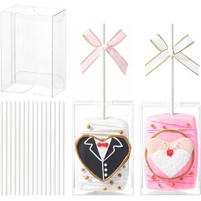 TEMLQPACK 40Pack 3.5"x 2.4"x 1.38"Clear Rice Krispie Treat Boxes with Sticks Individually Wrapped Packaing Kit Cakesickle Boxes Cake Pop Party Favors Boxes for Christmas Valentine's Birthday in Kuwait