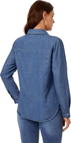 GRAPENT Denim Button Down Shirts for Women Long Sleeve Western Casual Lightweight Collared Pocket Jean Shirt Shacket Top in Saudi Arabia