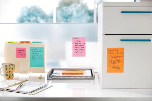 Post-it Super Sticky Lined Notes, 4 Sticky Note Pads, 4 x 6 in., School Supplies, Office Products, Sticky Notes for Vertical Surfaces, Monitors, Walls and Windows, Energy Boost Collection in Saudi Arabia