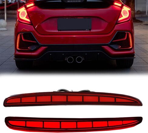 LENS RED LED LED مصابيح عاكس لـ Honda Civic Hatchback ، Type-R ، SI 2017 2018 2019 2020 2021 Lear Pumper Light مع إشارة دوران متسلسلة ، وظيفة الفرامل (Arrow Red) in Kuwait