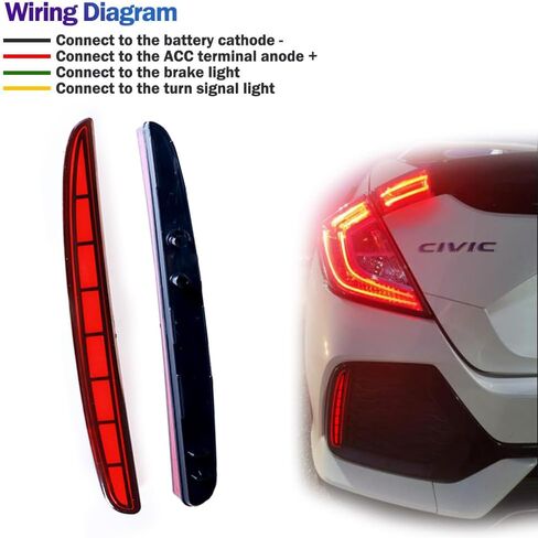 LENS RED LED LED مصابيح عاكس لـ Honda Civic Hatchback ، Type-R ، SI 2017 2018 2019 2020 2021 Lear Pumper Light مع إشارة دوران متسلسلة ، وظيفة الفرامل (Arrow Red) in Kuwait