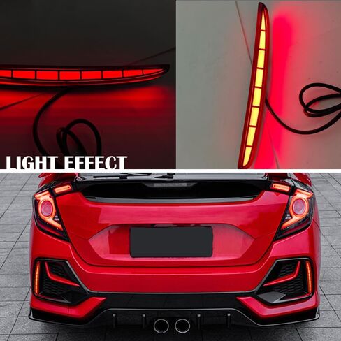 LENS RED LED LED مصابيح عاكس لـ Honda Civic Hatchback ، Type-R ، SI 2017 2018 2019 2020 2021 Lear Pumper Light مع إشارة دوران متسلسلة ، وظيفة الفرامل (Arrow Red) in Kuwait